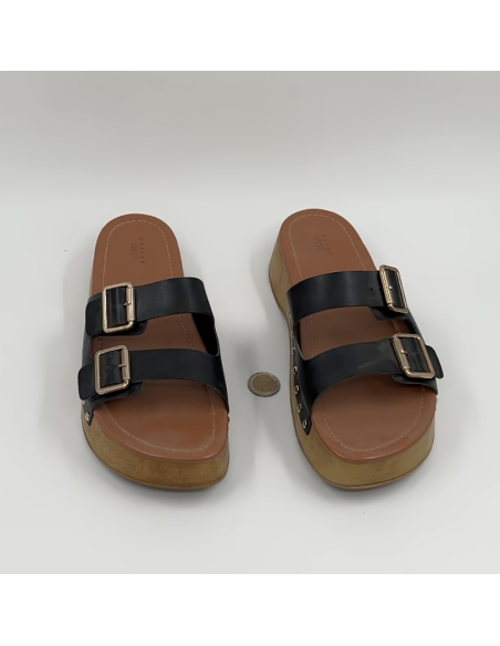 Zara - claquette bois et cuir blanc