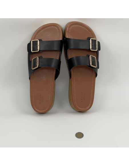 Zara - claquette bois et cuir blanc