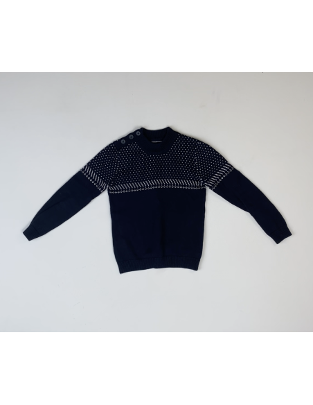 Pull bleu plus détail blanc
