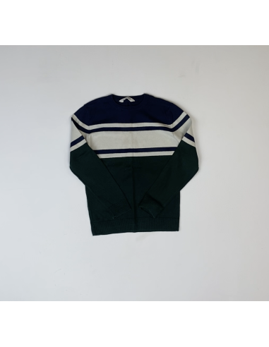 Pull bleu fines lignes blanche