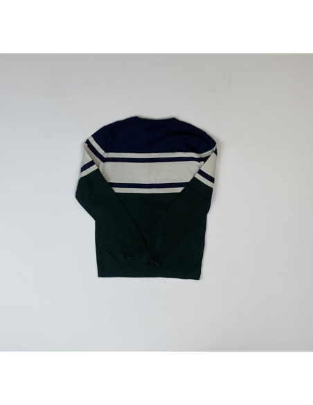 Pull bleu fines lignes blanche