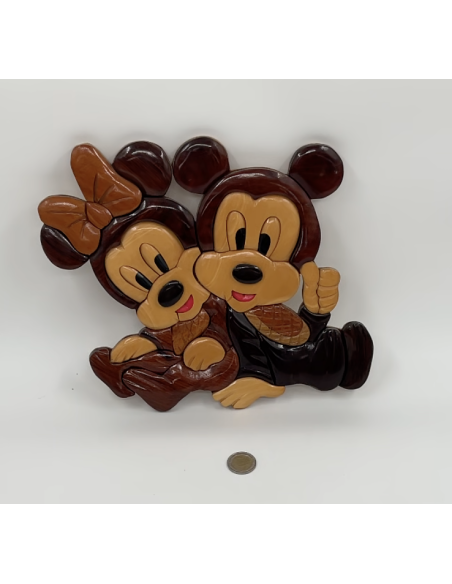 Mikey et Minnie - Décoration en marqueterie bois