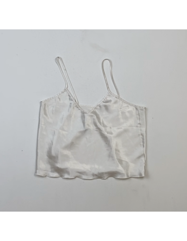 Top en satin blanc sans manches
