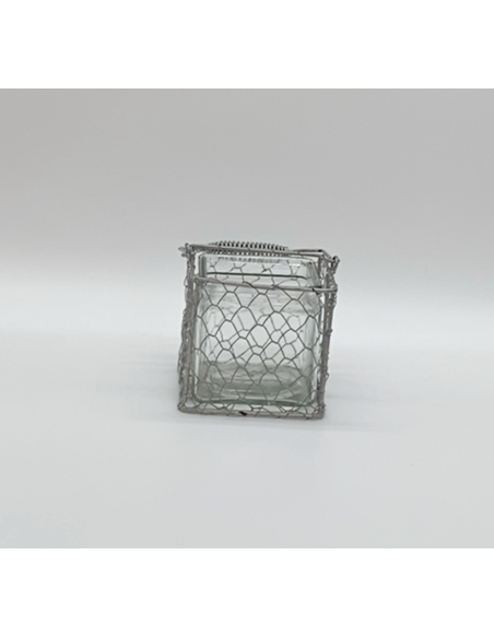 Glazen pot met draadkooi