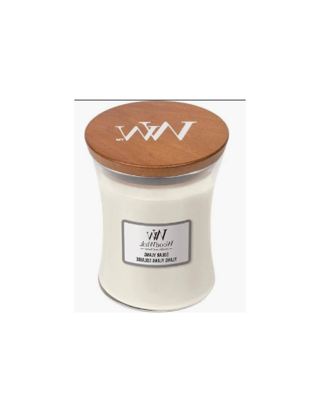 MEDIUM Woodwick geurkaars - geur: Solar Ylang Ylang. Brandduur: 60 uur.