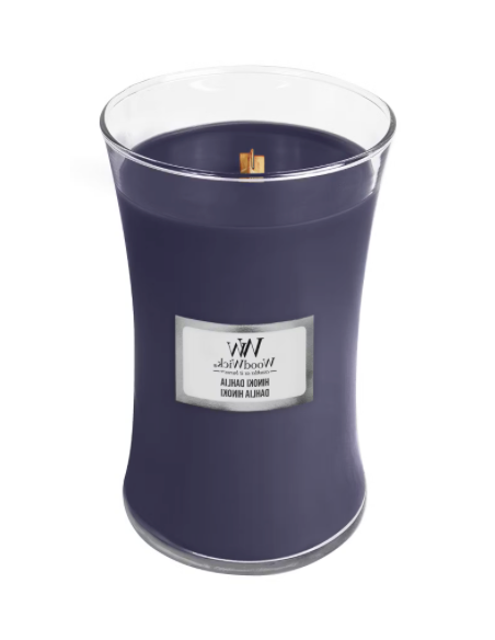 GROTE Woodwick geurkaars - geur: Dahlia Hinoki. Brandduur: 120 uur