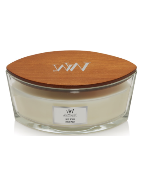 Woodwick Ellipse kaars. Geur: Witte teak. Brandduur 60 uur.