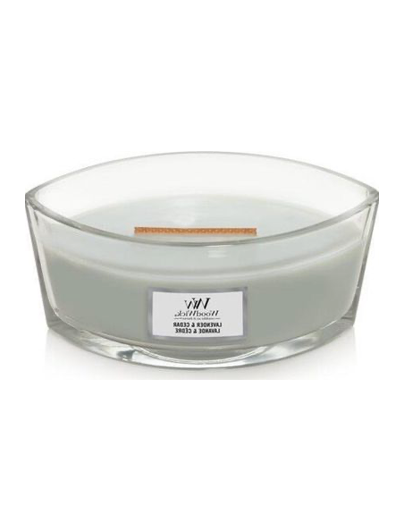 Woodwick Ellipse kaars. Geur: Lavendel en ceder. Brandduur 60 uur.