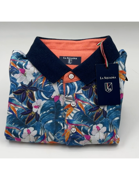 La Squadra poloshirt met bloemenmotief. Maat: L