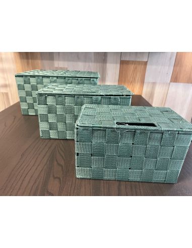 3 paniers verts de rangement.