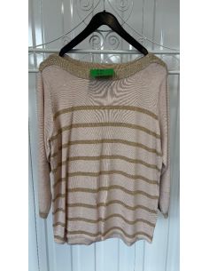 Pull à rayures beige et...