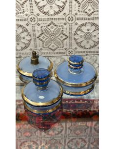2 pots en verre bleu + 1... 2