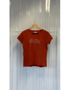 T-shirt orange à motif perles