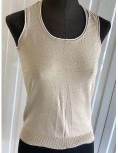 Blouse beige sans manches -...