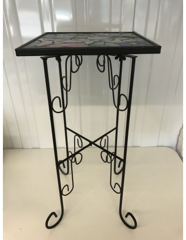 Petite table en métal et vitrail